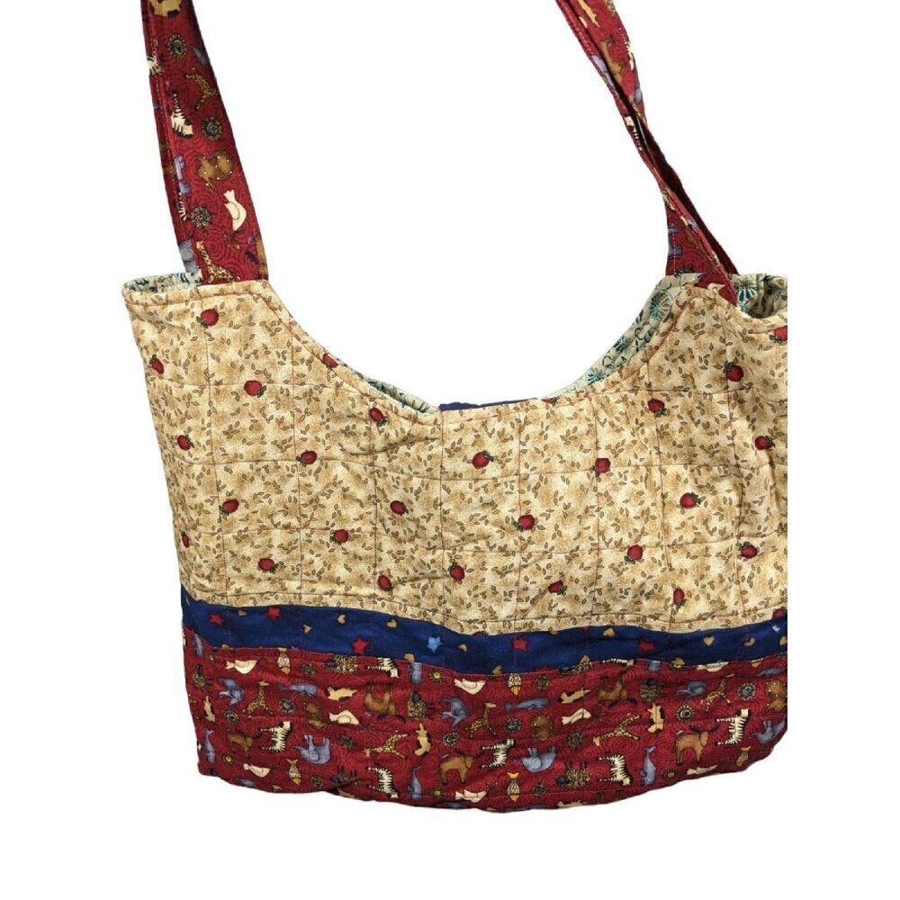 Quilted Patchwork Tote Bag Handmade Inner Pockets Hook Loop Closure Cottagecore - Picture 4 of 6